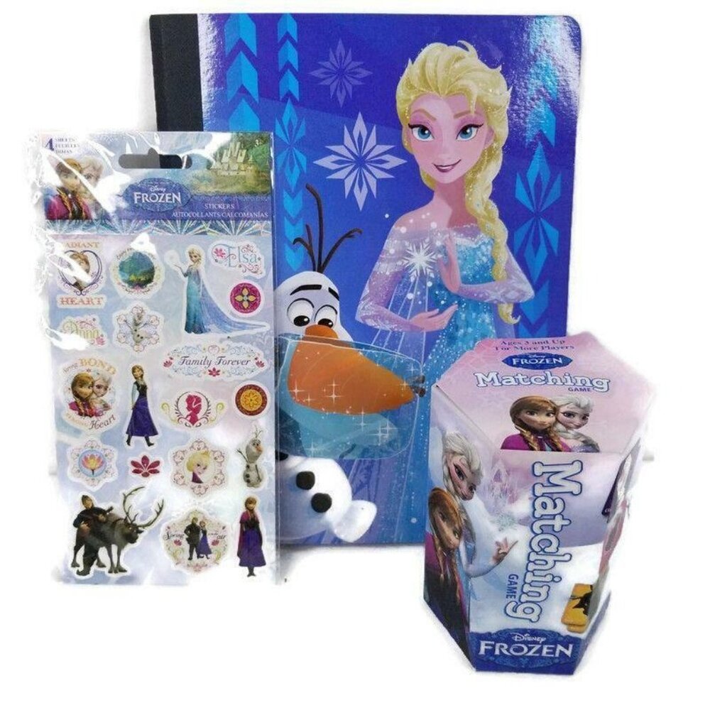 Frozen Elsa Anna Olaf Stickers Matching Game Composition Notebook Lot of 3